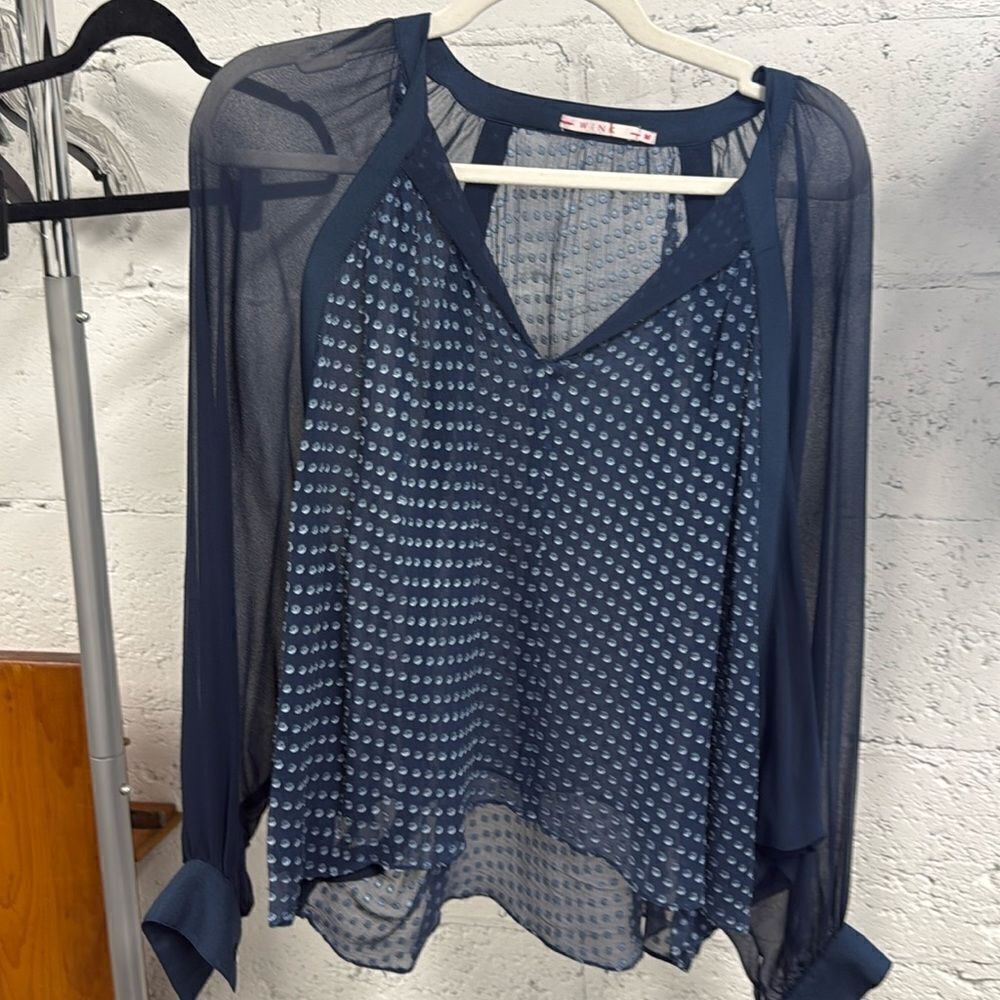 Blue Long Sleeve Top - Sheer Pattern WINK - Size Medium - Like New Long Sleeve